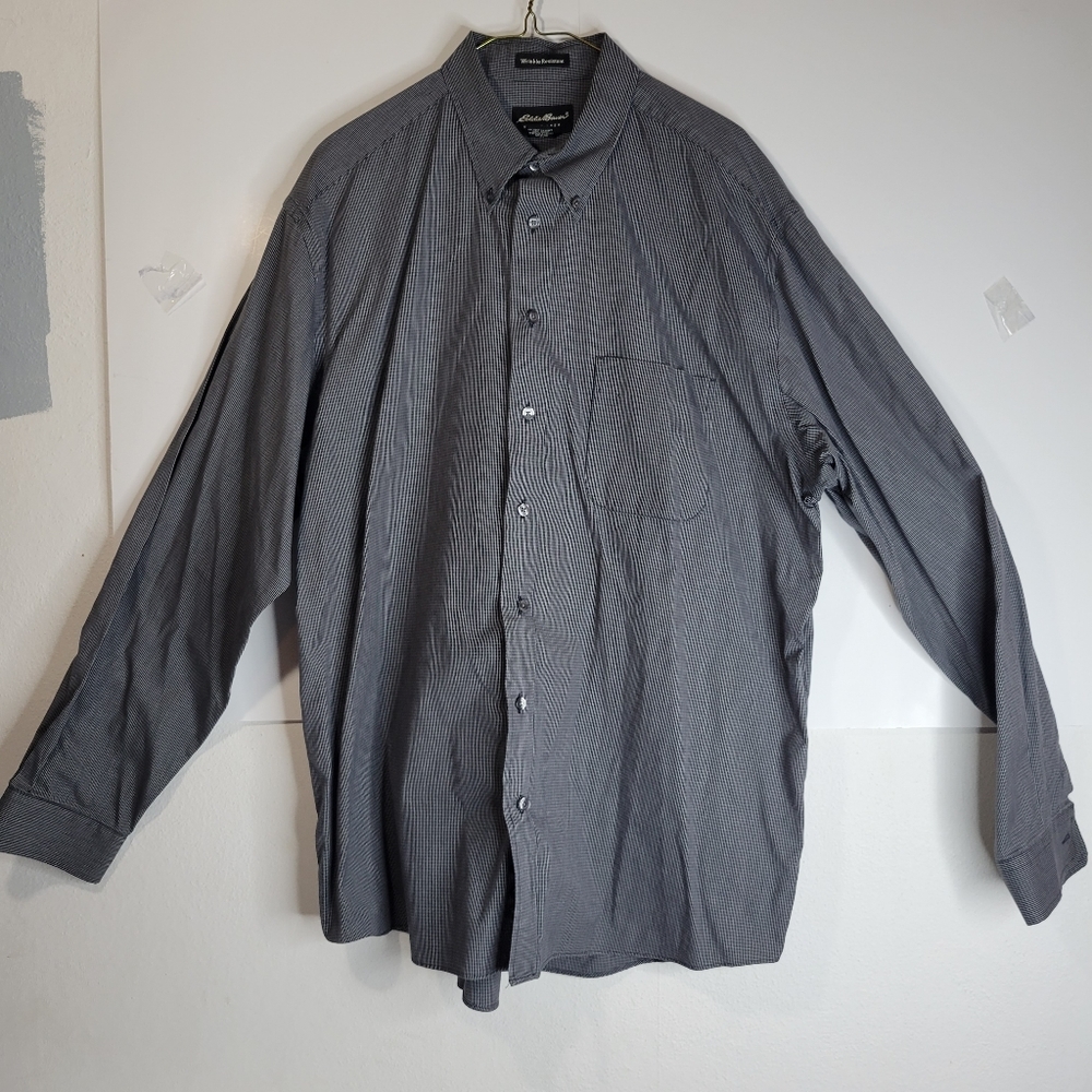 Men's Eddie Bauer Wrinkle Resistant Gray/White check long sleeve Tall XL